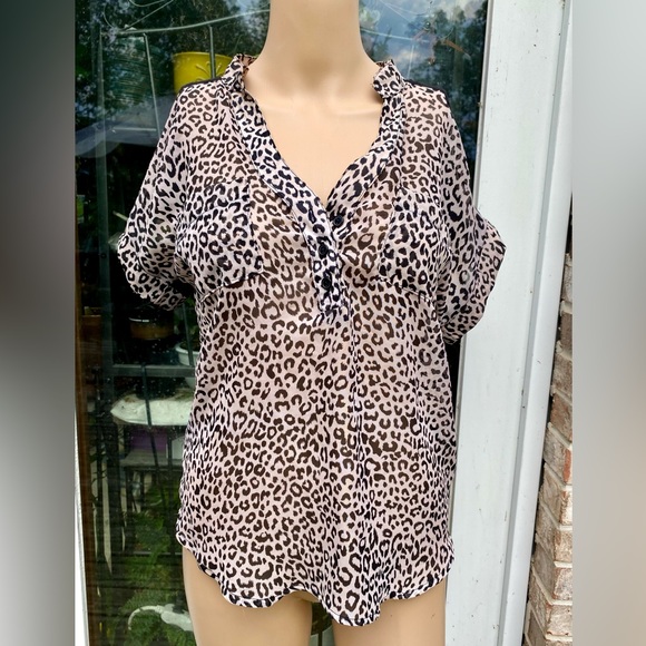 Cheetah Print Black & Beige Sheer Rue21 Short Sleeve T-shirt Blouse - Picture 4 of 7